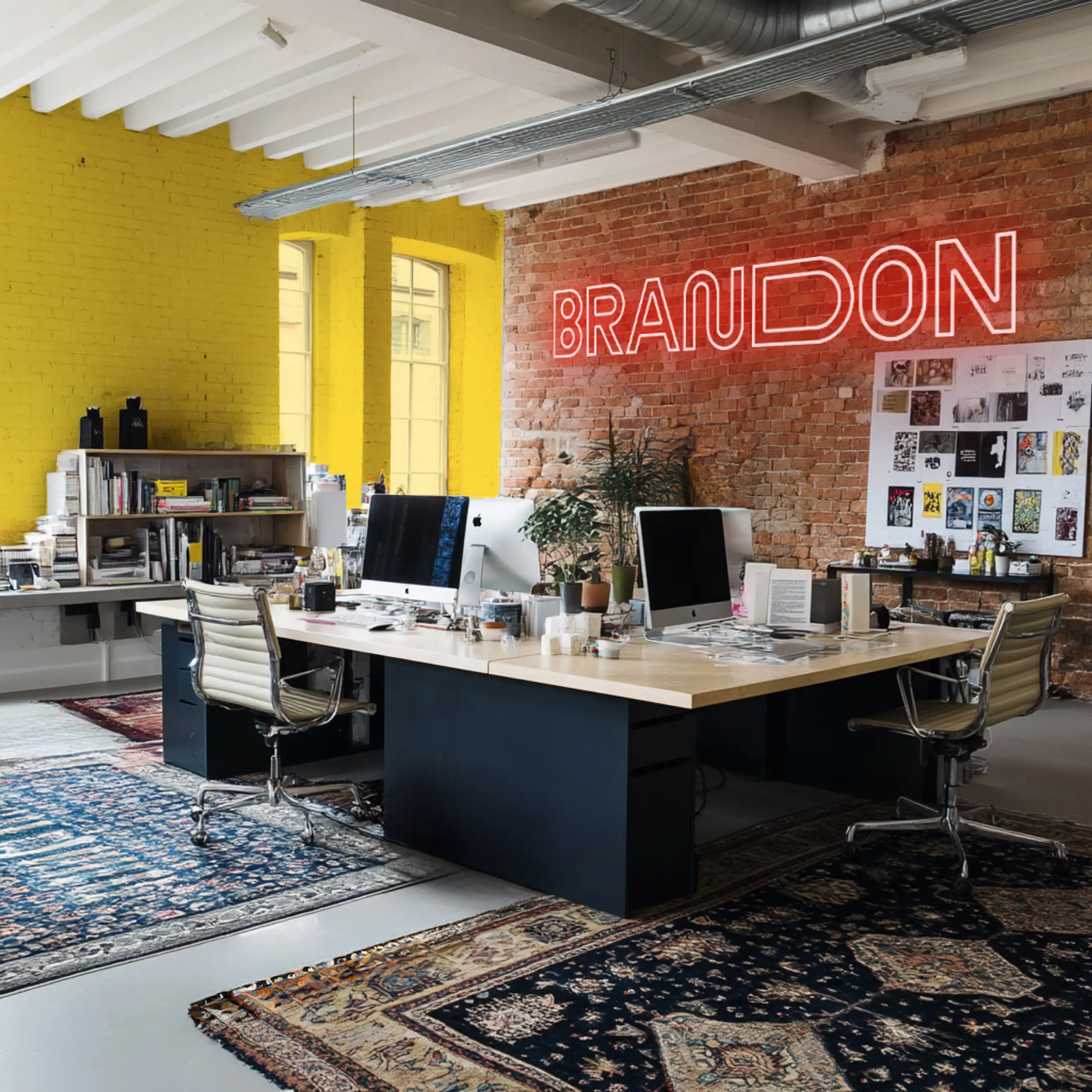 office space with Brandon neon sign
