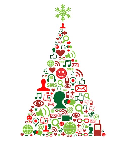 Christmas Tree with a bunch of social media icons and images