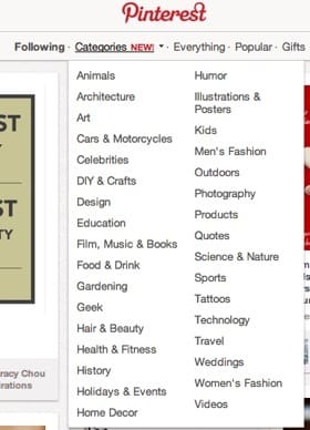New Pinterest categories