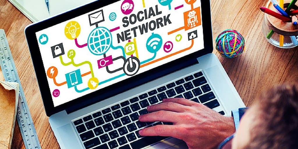 Social Network graphic on laptop