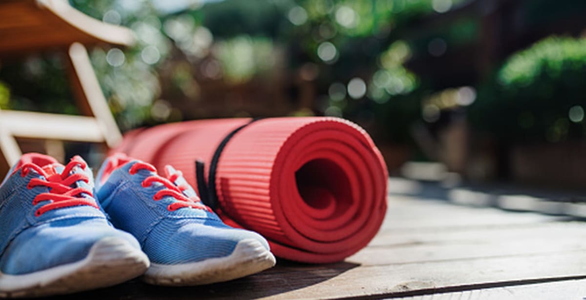 Athletic Shoes and yoga mat