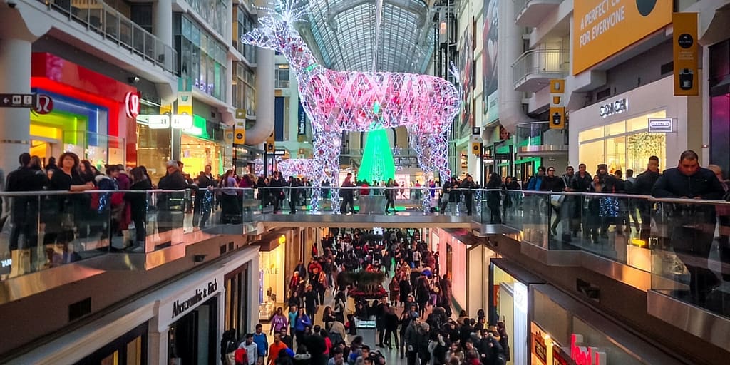 Shopping mall at Christmastime