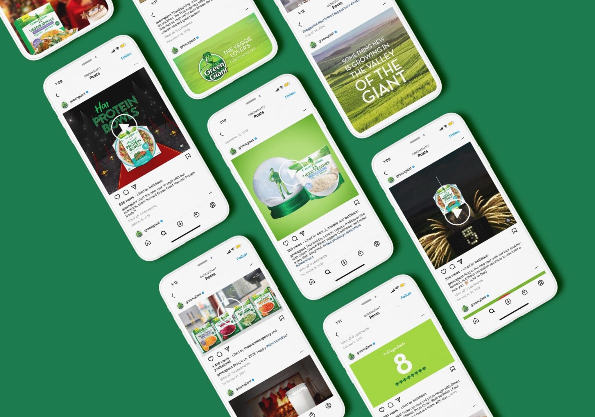 Green Giant social post grid