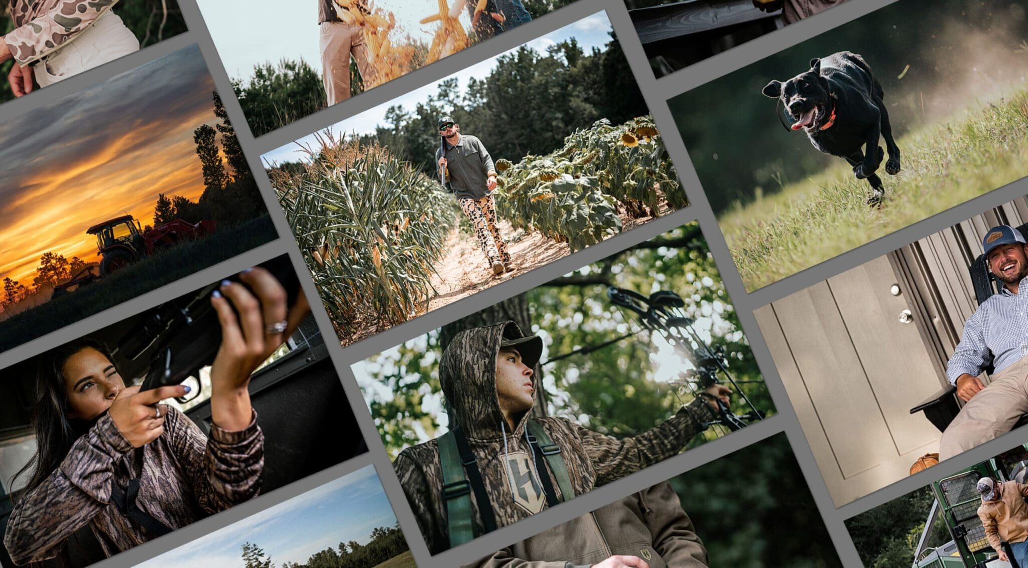 collage of people hunting, farming, and enjoying the outdoors.