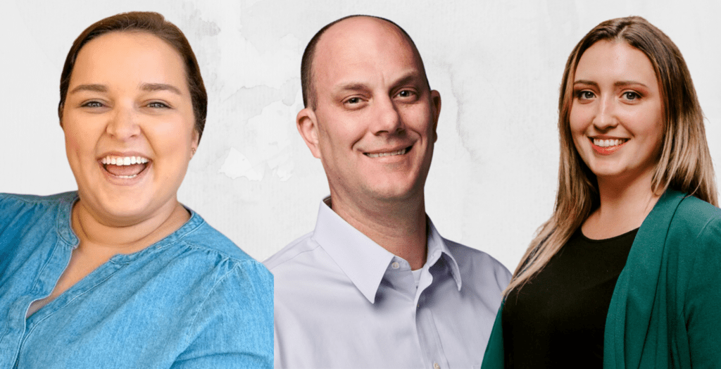 Headshot images of 2 females and 1 male